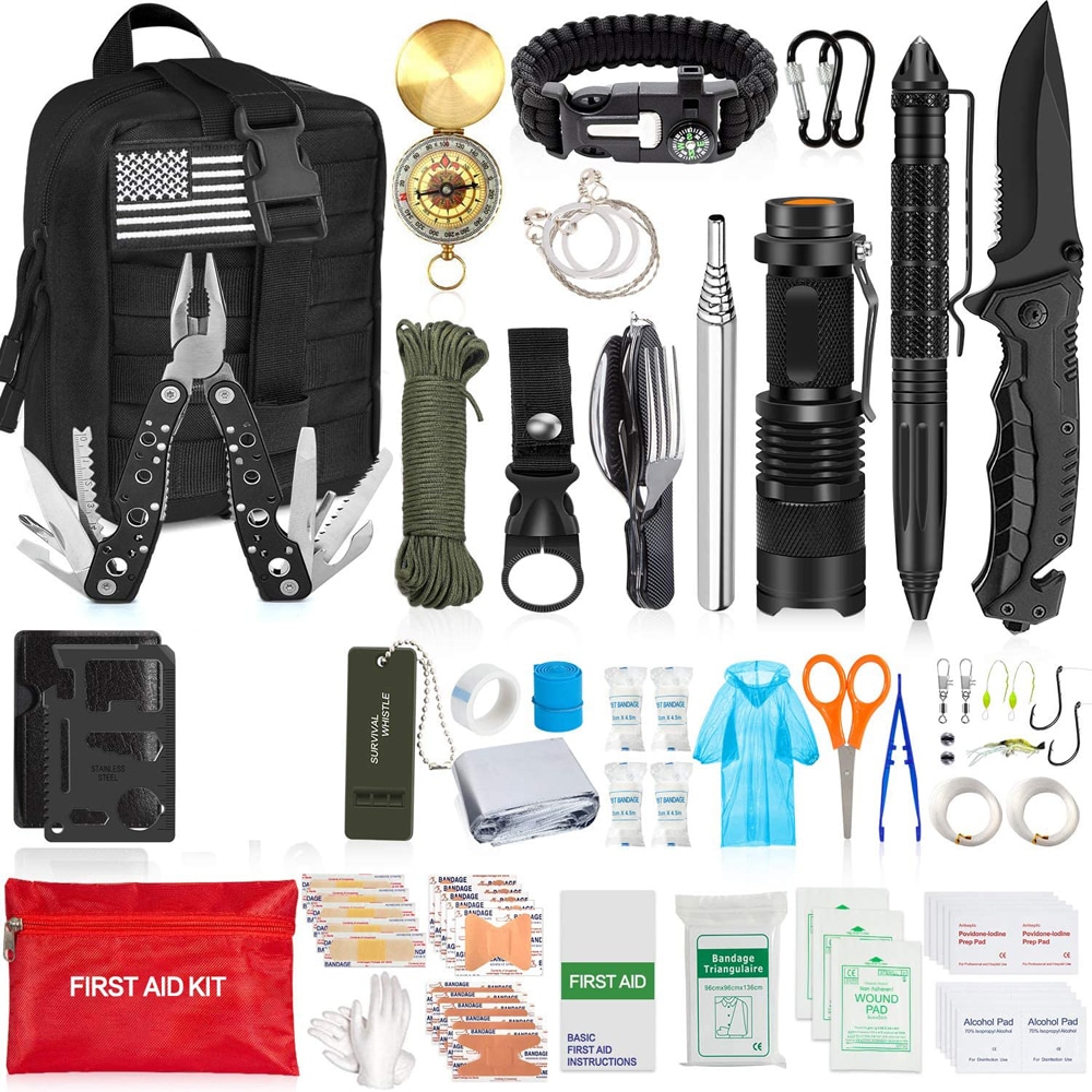 125Pcs Emergency Survival Kit Professional Survival Gear Tool First Aid Kit SOS Tactical Knife with Molle 7 - Self Defence Weapon