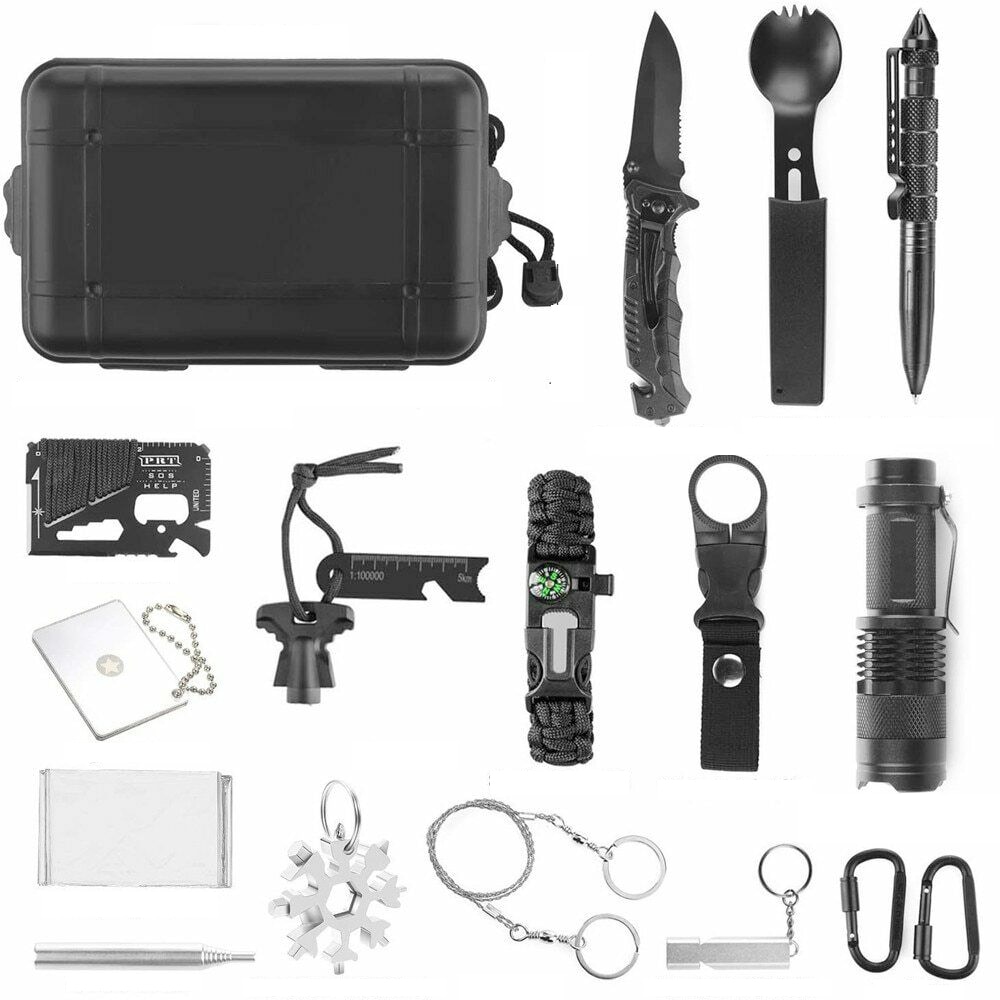 16 in 1 Gear Survival First Aid Kit Tactical Survival Tool Camp Survival Emergency for Camping 8 - Self Defence Weapon