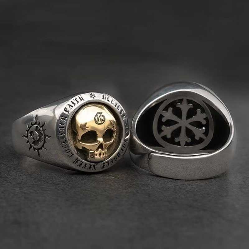 Retro Domineering Skull Ring Male Trendy Hip Hop Skull Ring European and American Punk Rock Male 8 - Self Defence Weapon