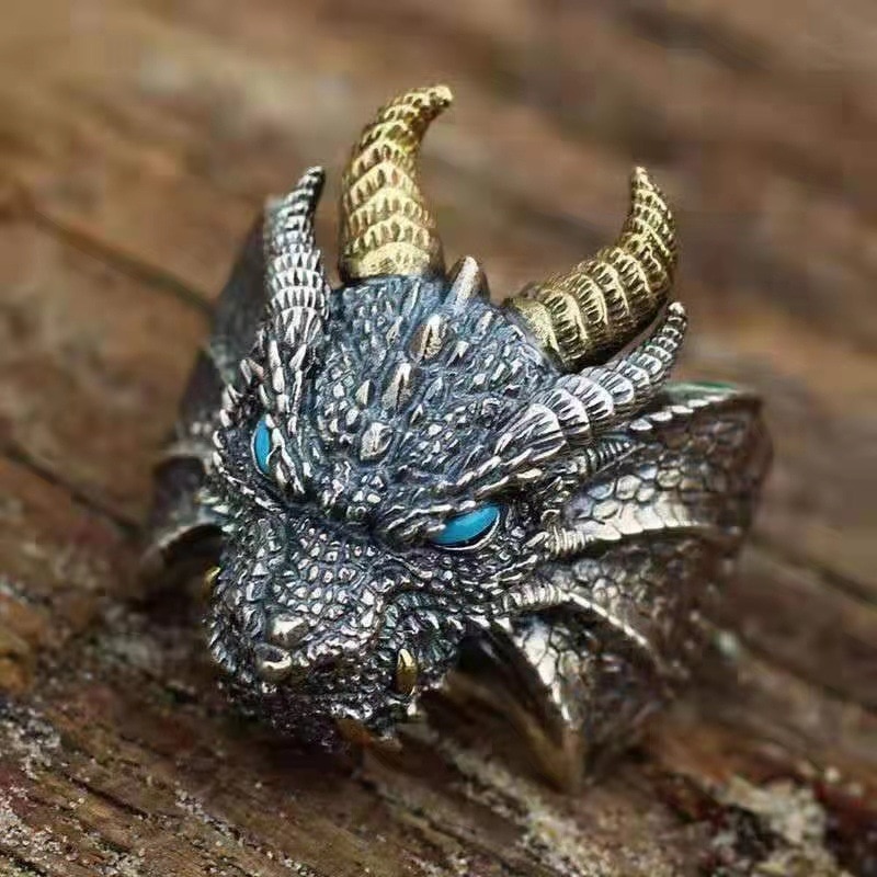 Chinese Retro Silver Copper Abyss Dragon Domineering Ring EDC Tools Personality Trend Adjustable Ring Outdoor Self 6 - Self Defence Weapon